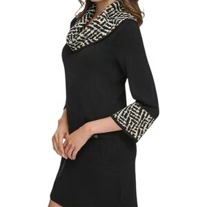 Jessica Howard Black White Houndstooth Turtle Neck Shift Sweater Dress Size M